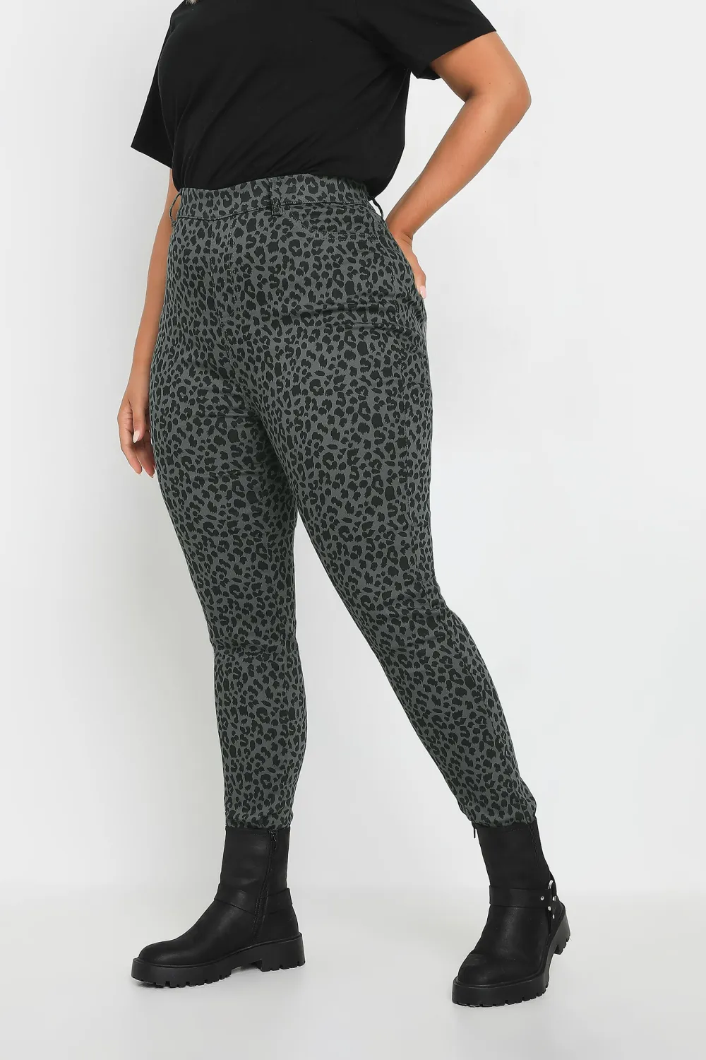 YOURS Curve Grey Leopard Print Jeggings