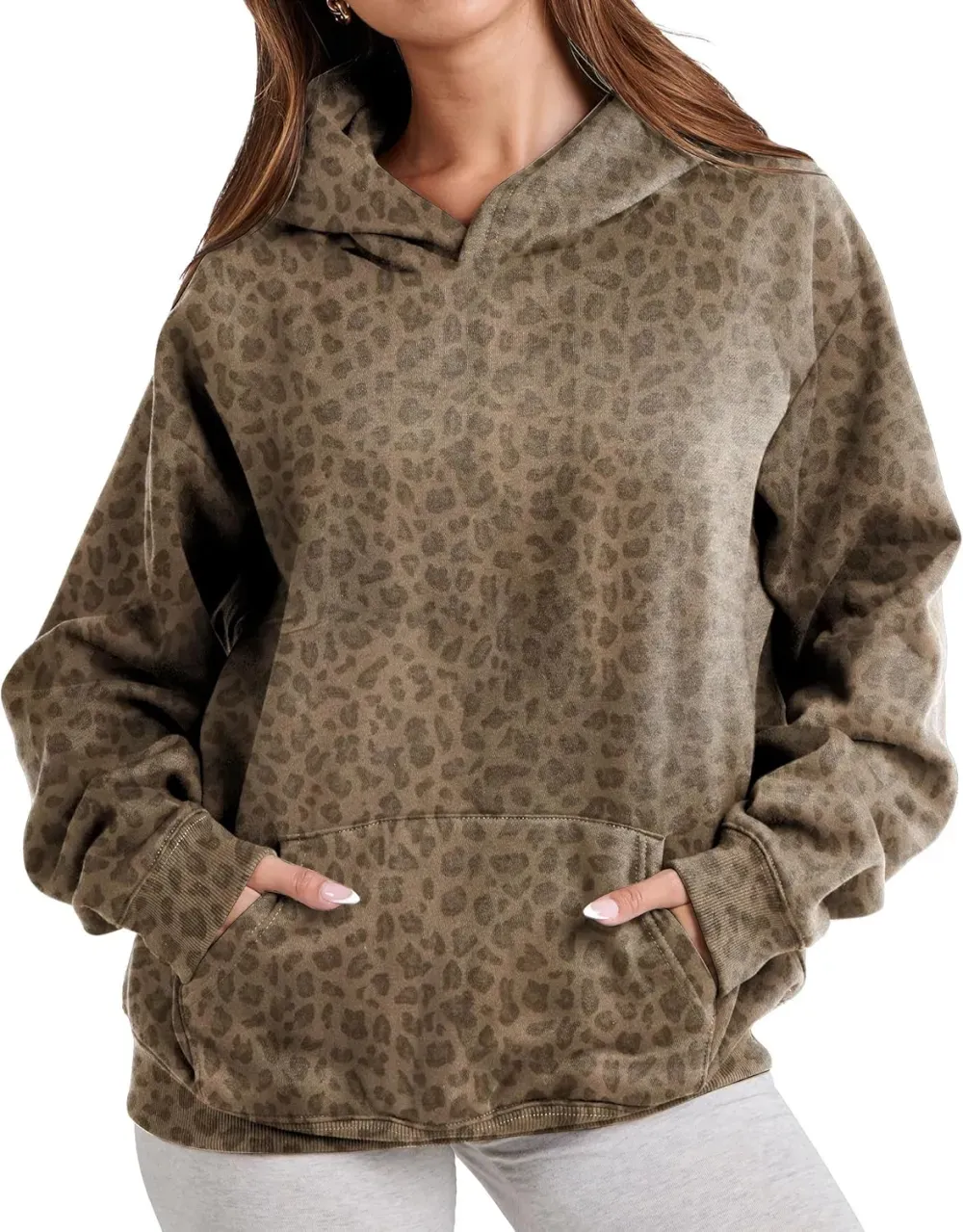 Womens Camo Hoodies Maple Leaf Print Oversized Hooded Sweatshirt Fleece Pullover Sweatshirts Long Sleeve with Pocket