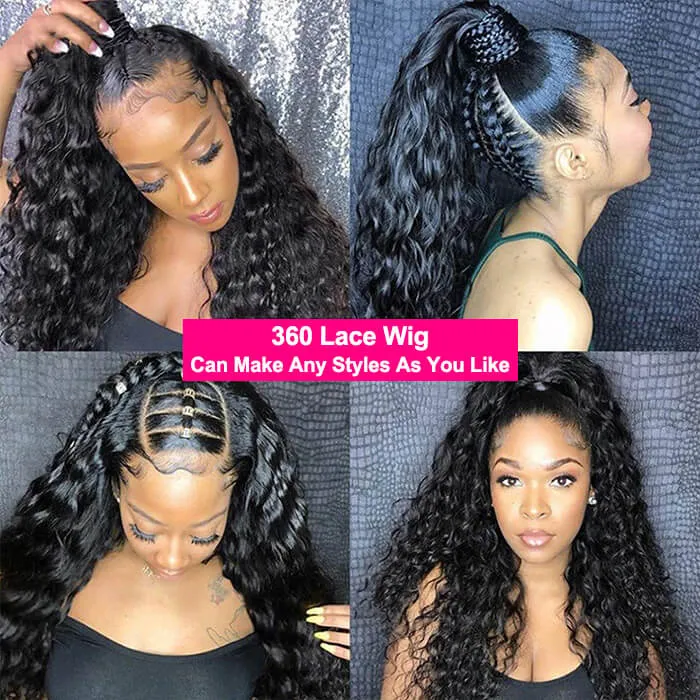 Deep Wave HD Transparent 360 Lace Frontal Wigs 100% Human Hair Pre Plucked Human Wig