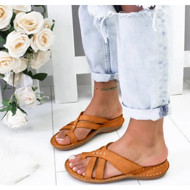 Women's Sandals Wedge Sandals Orthopedic Sandals Gladiator Sandals Roman Sandals Outdoor Daily Walking Wedge Sandals Summer Flat Heel Open Toe Vintage Classic Casual Microfiber PU Loafer Solid Color
