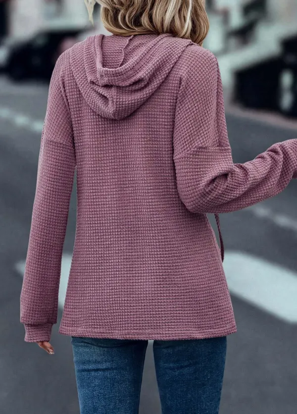 Dark Reddish Purple Drawstring Long Sleeve Hoodie