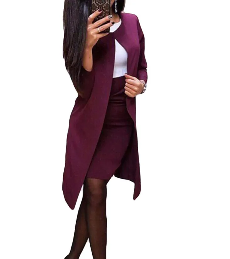 Long Sleeve Buttoned Blazer coat and Skirt Set
