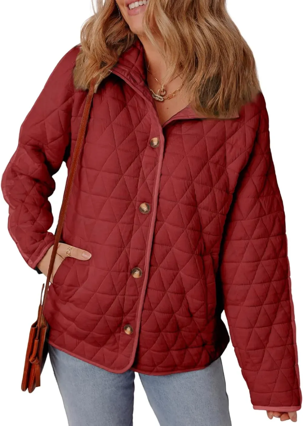 Women's Lightweight Diamond Quilted Jacket Casual Winter Open Front Button Down Puffer Coat Outwear Cardigan