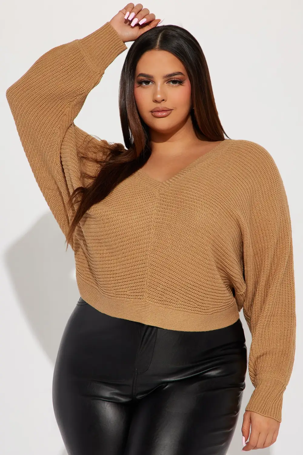 Double Fun Tie Back Sweater Top - Camel