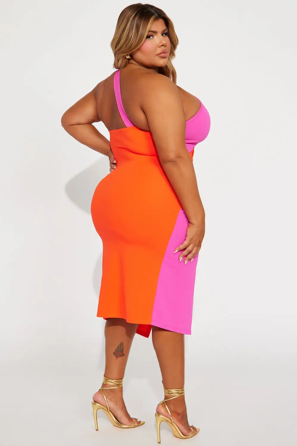 Diane Colorblock Midi Dress - Orange/combo
