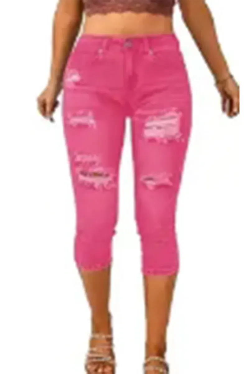 Ripped Roll Up Hem Capris Jeans