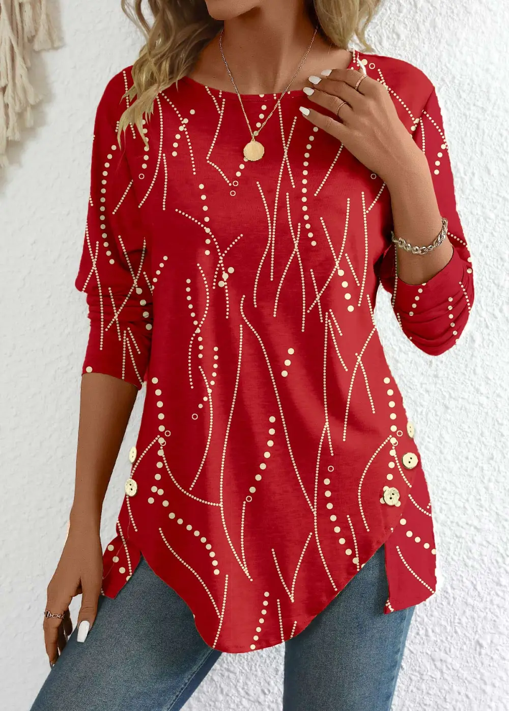 Black Friday Red Button Geometric Print T Shirt