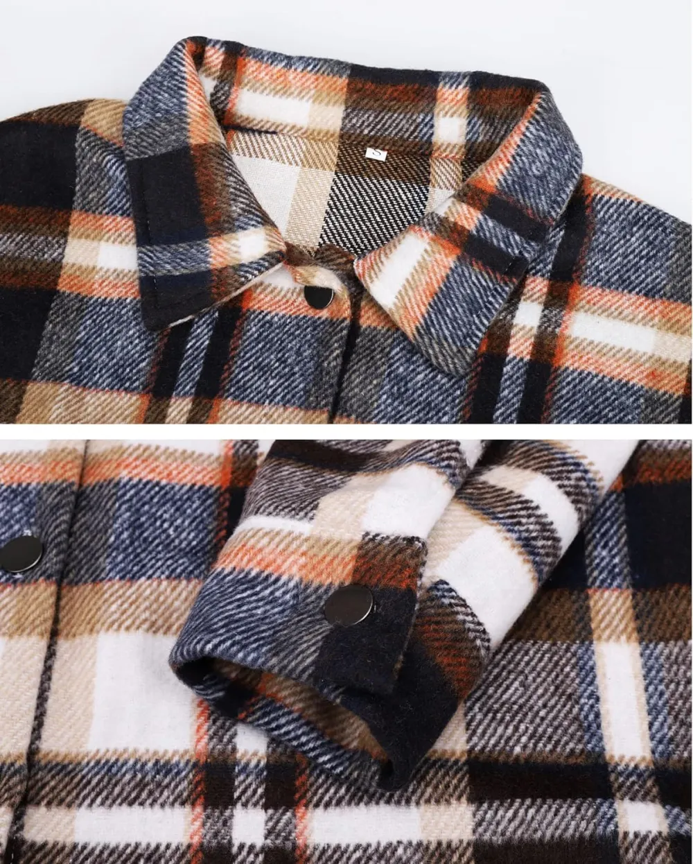 Women's Flannel Plaid Shacket Long Sleeve Button Down Chest Pocketed Shirts Jacket Coats
