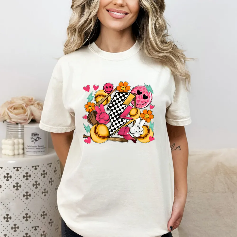 Baseball Opening Day Printed Round Neck Short Sleeve T-Shirt