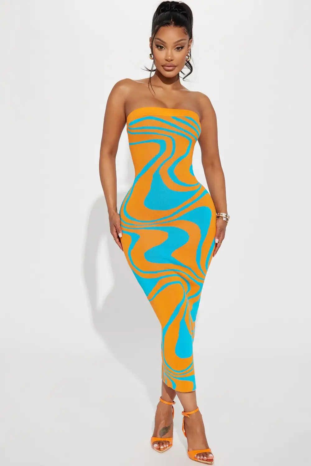 Breezy Knit Maxi Dress - Orange/combo