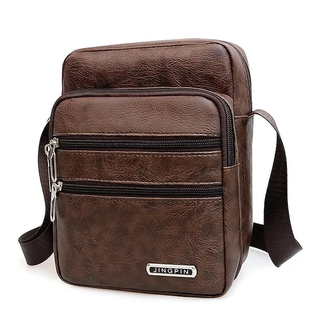 Men's Crossbody Bag Shoulder Bag Messenger Bag PU Leather Outdoor Daily Zipper Large Capacity Waterproof Lightweight Solid Color Black Brown Coffee