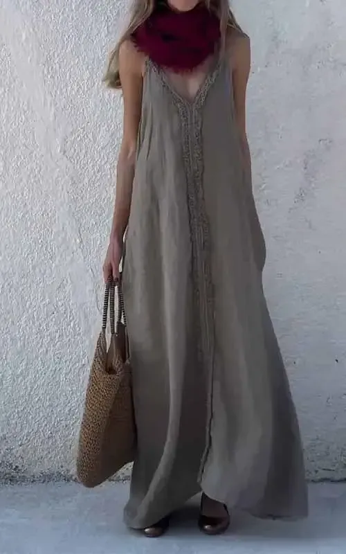 Women's V-neck Solid Color Suspender Dress