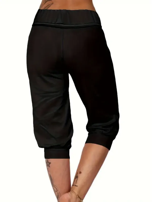 Solid & Casual Elastic Capri Pants - Women's Clothing