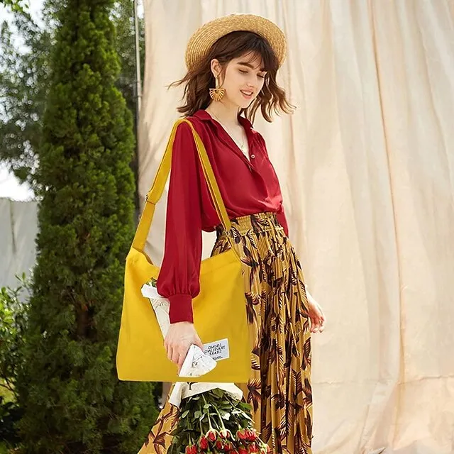 Canvas Tote Bag For Women Retro Large Size Canvas Shoulder Bag Hobo Crossbody Handbag Casual Tote For Shopping And Travel