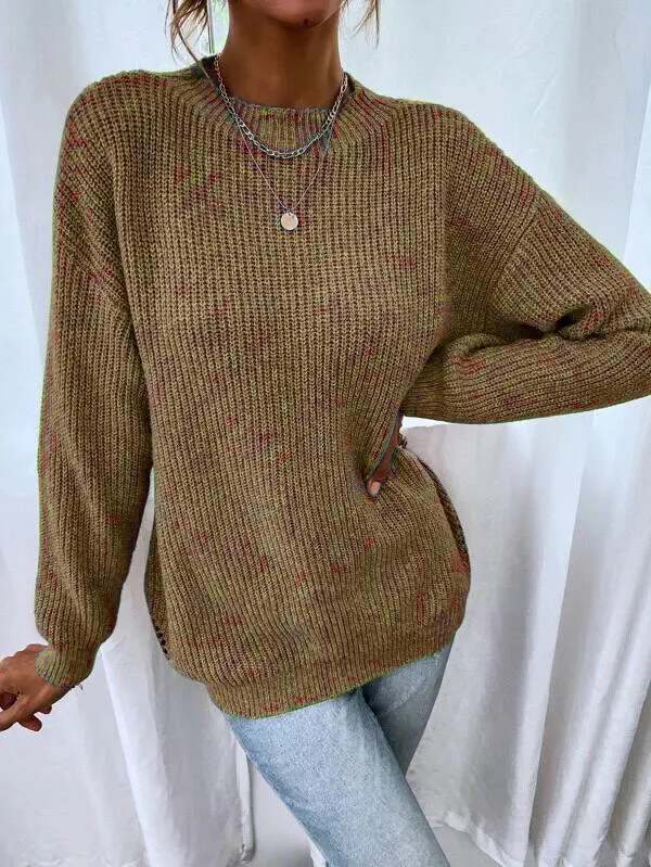 Drop Shoulder Marled Knit Sweater