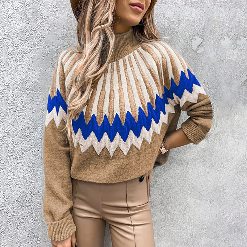 Fashion Printed Turtleneck Knit