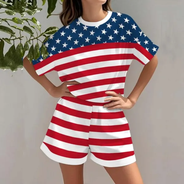 Women's Vintage Independence Day Flag Color T-shirt Set