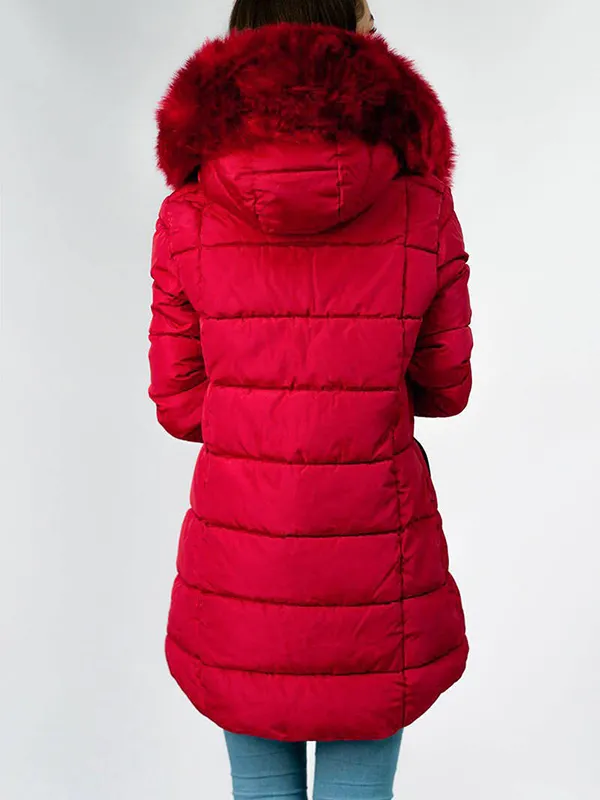 Red asymmetric ladies winter jacket