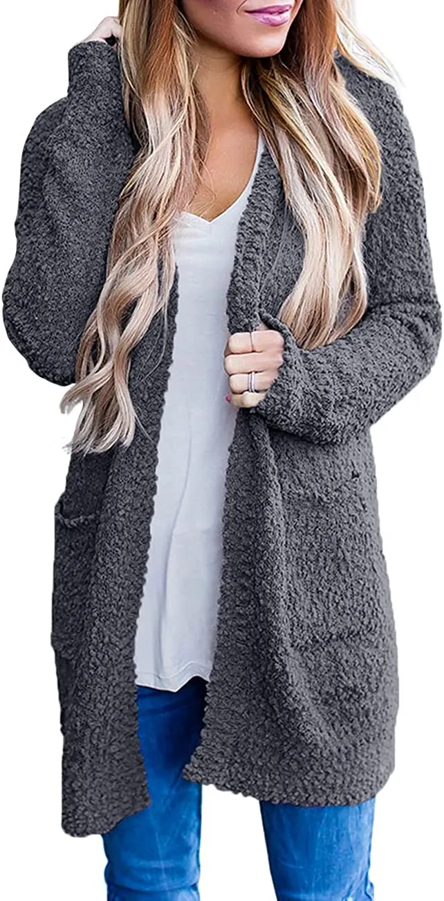 Women's Long Sleeve Soft Chunky Knit Sweater Open Front Cardigans Outwear Coat