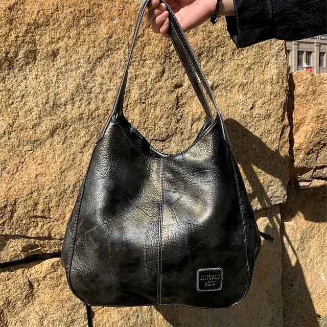 Women's Shoulder Bag Hobo Bag PU Leather Outdoor Office Shopping Large Capacity Solid Color claret Red Brown Black