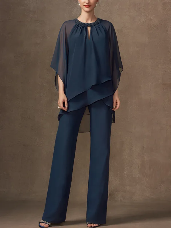 Chiffon Mother Sequin Top Trousers Set