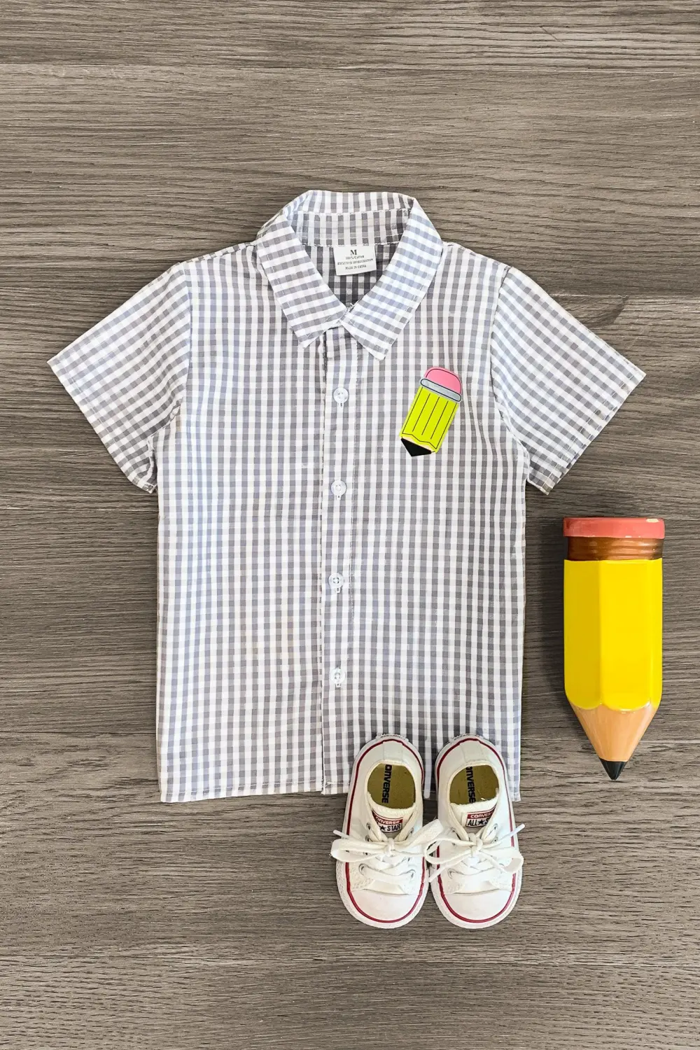 Gray Gingham Pencil Button Down