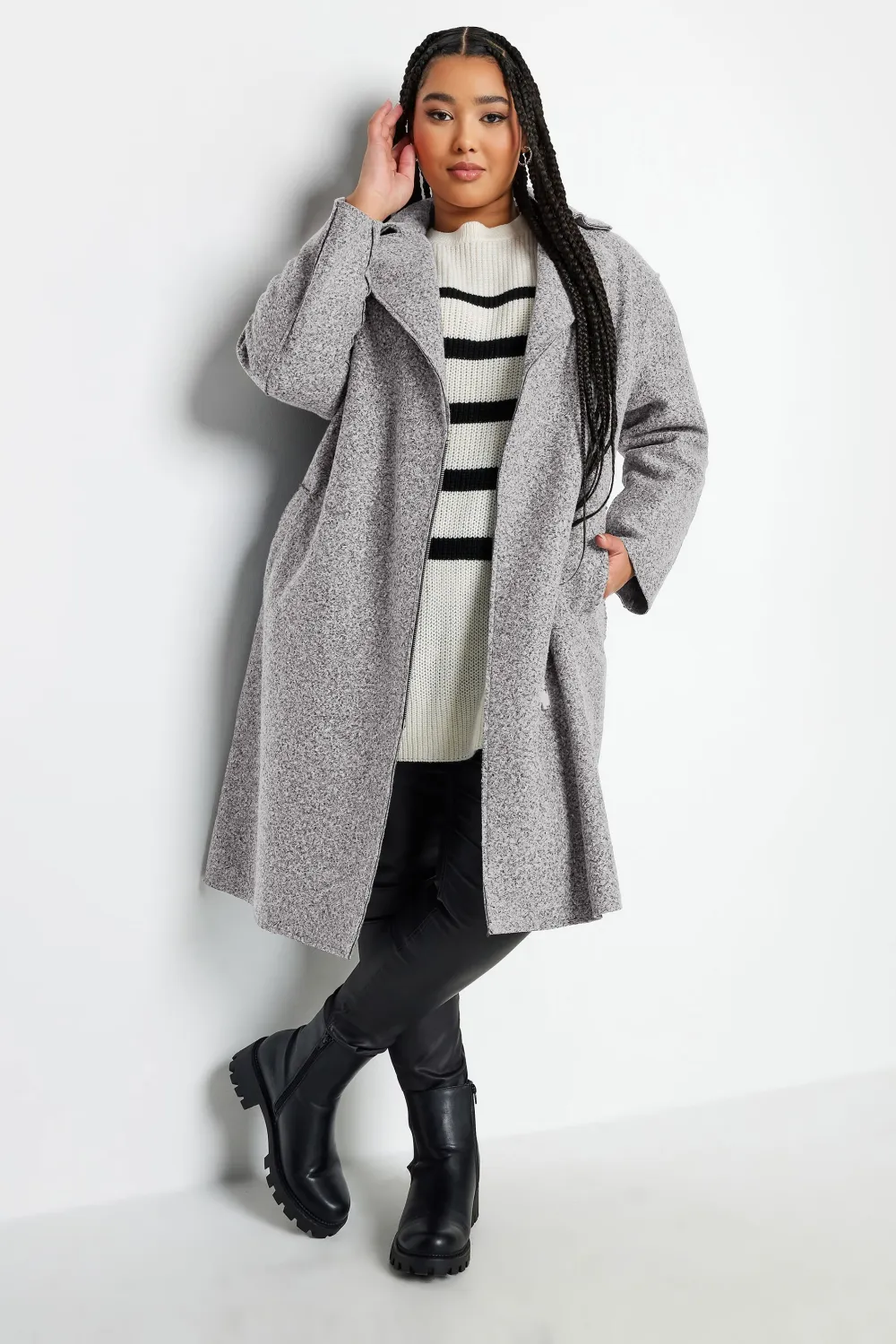 YOURS Curve Grey Boucle Biker Coat