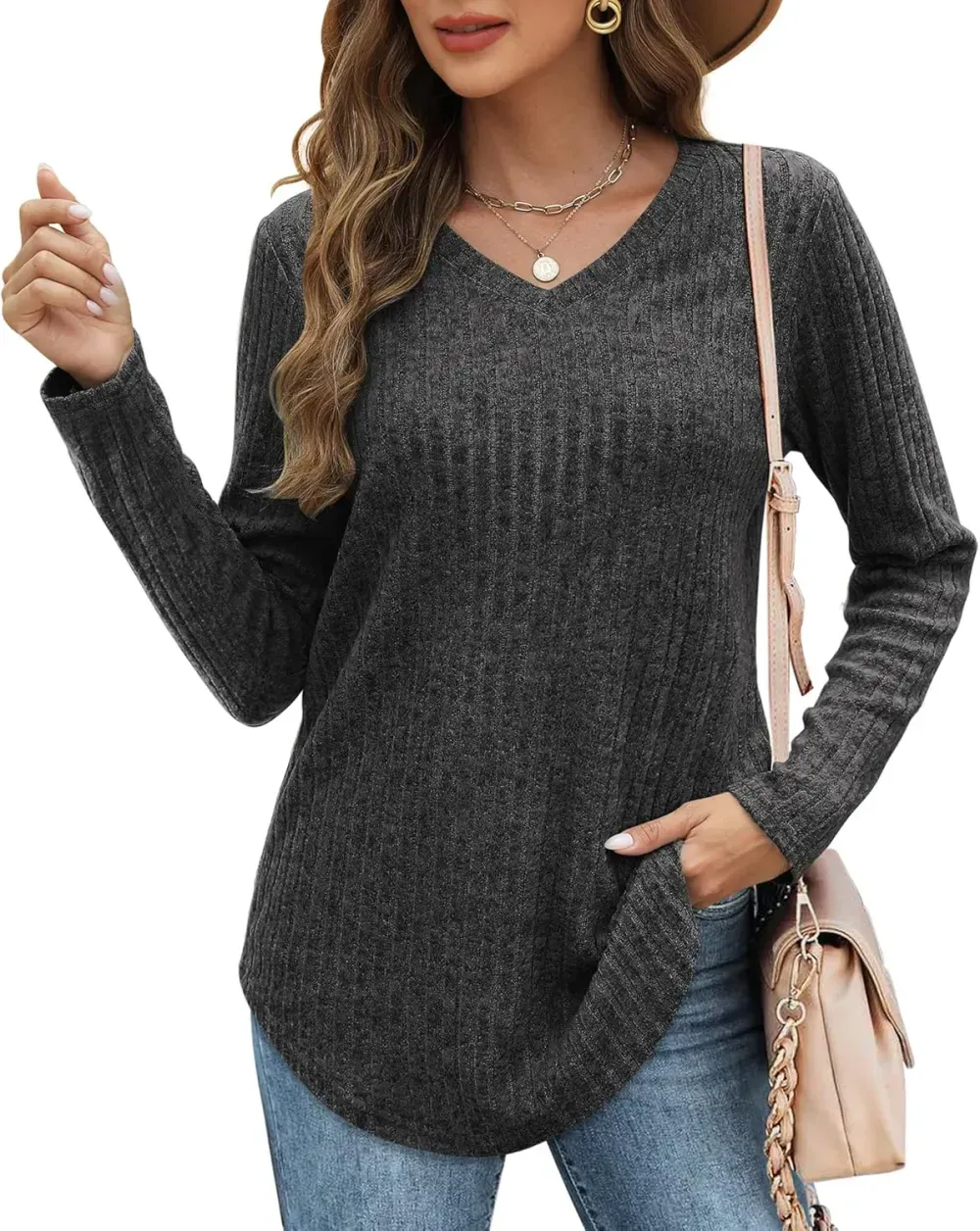 OFEEFAN Long Sleeve Shirts for Women Lightweight Crew Neck Casual Tunic Tops