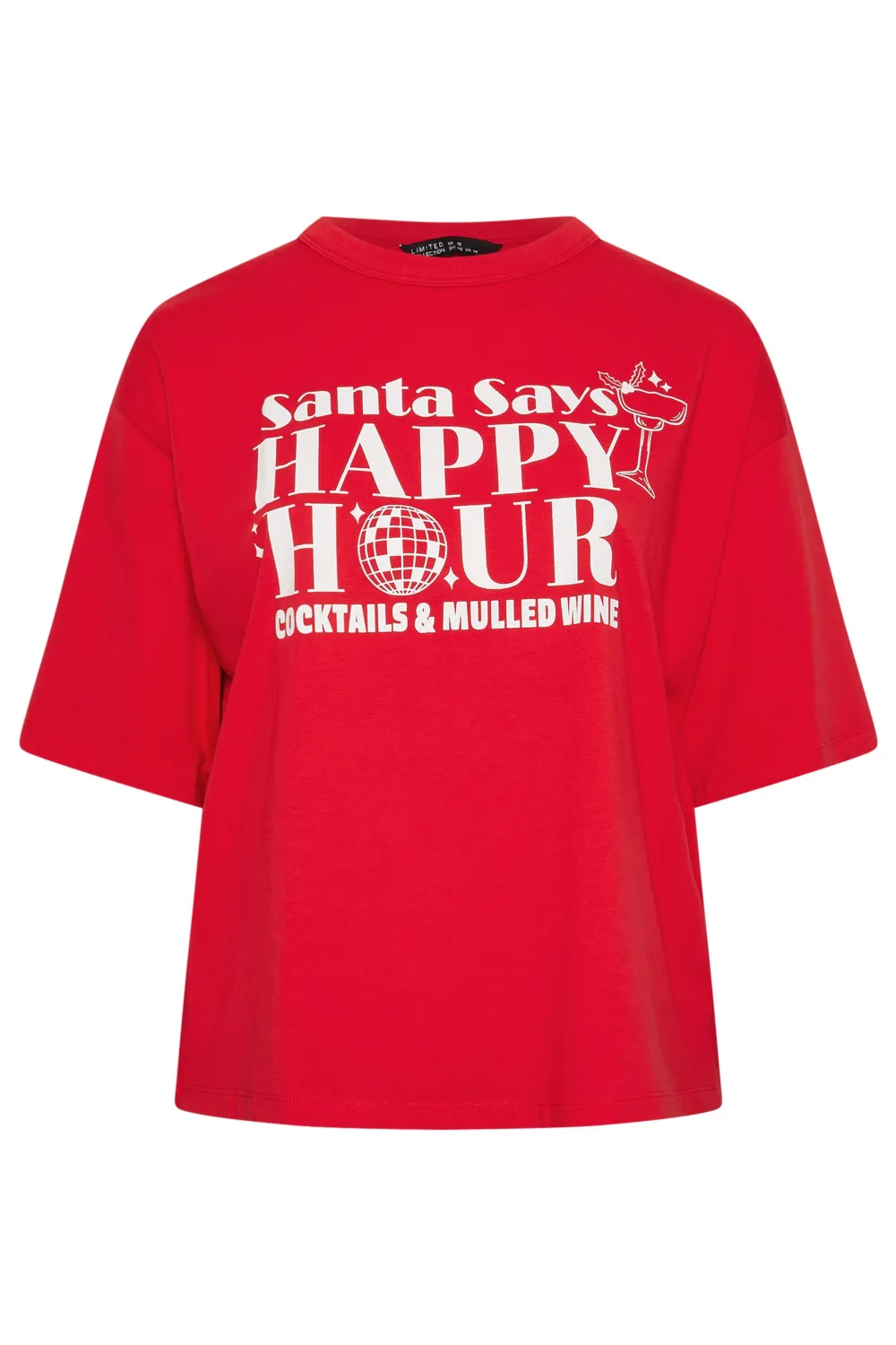 LIMITED COLLECTION Curve Red 'Happy Hour' Christmas T-Shirt
