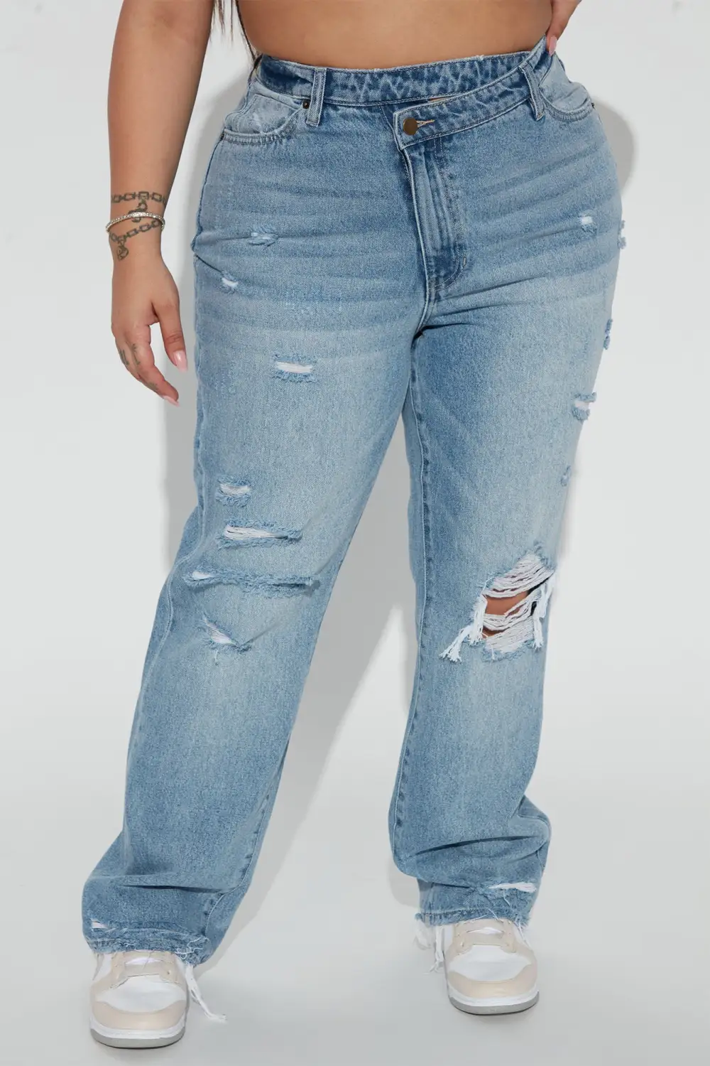 Only Angel Crossover Straight Leg Jeans - Medium Blue Wash
