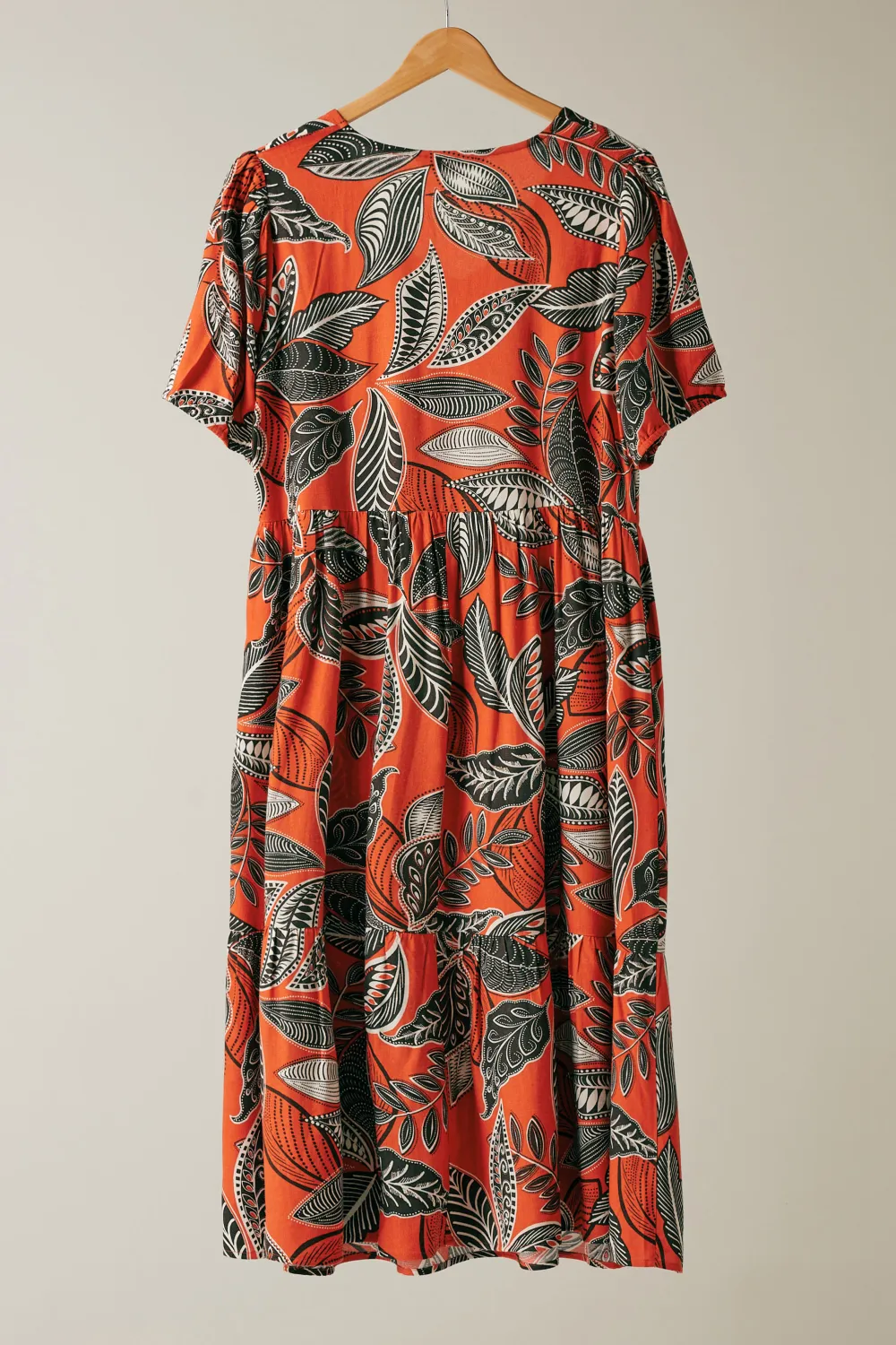 EVANS Curve Rust Orange Leaf Print Linen Midi Dress