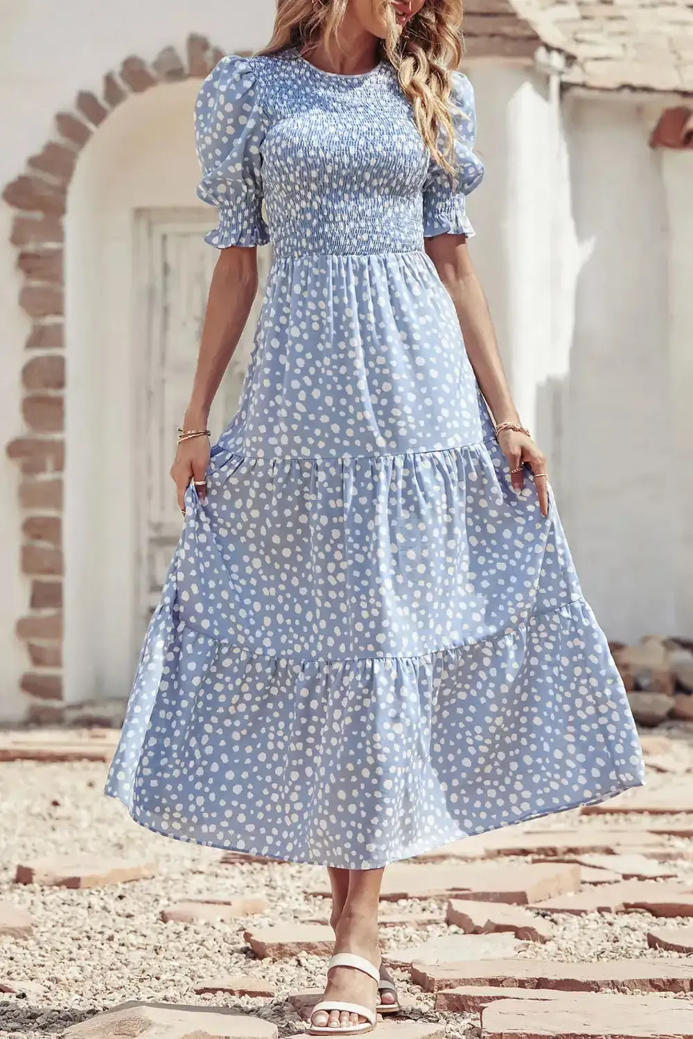 Summer Ruffle Bohemian Tiered Smocked Maxi Dress