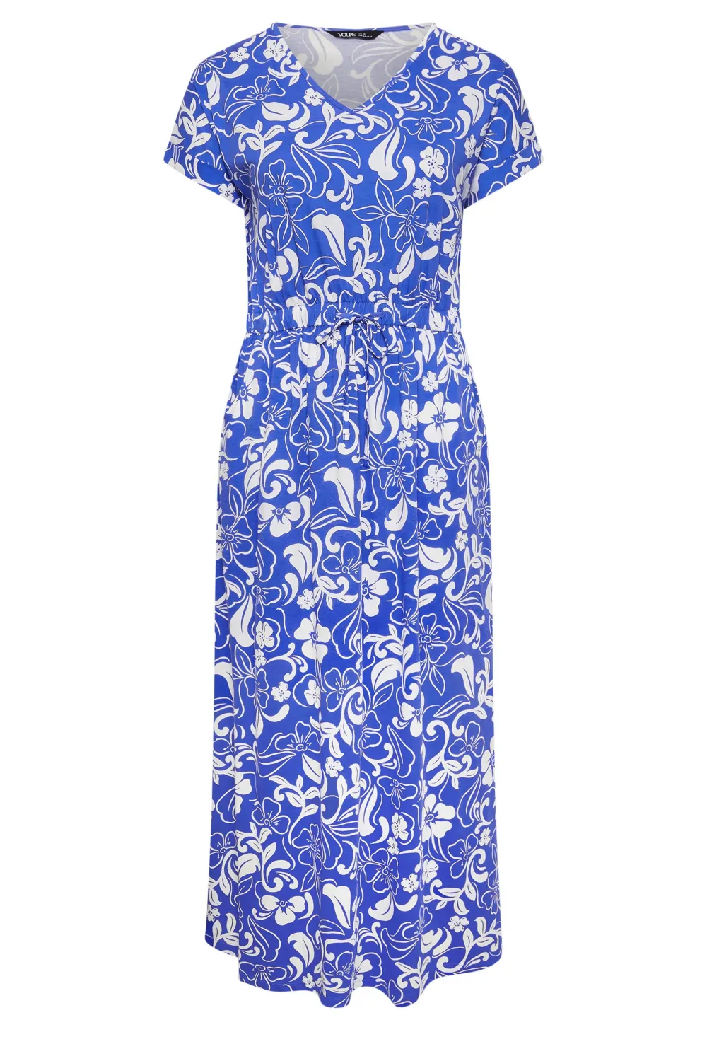 YOURS Curve Blue Floral Print Tie Waist Maxi Dress