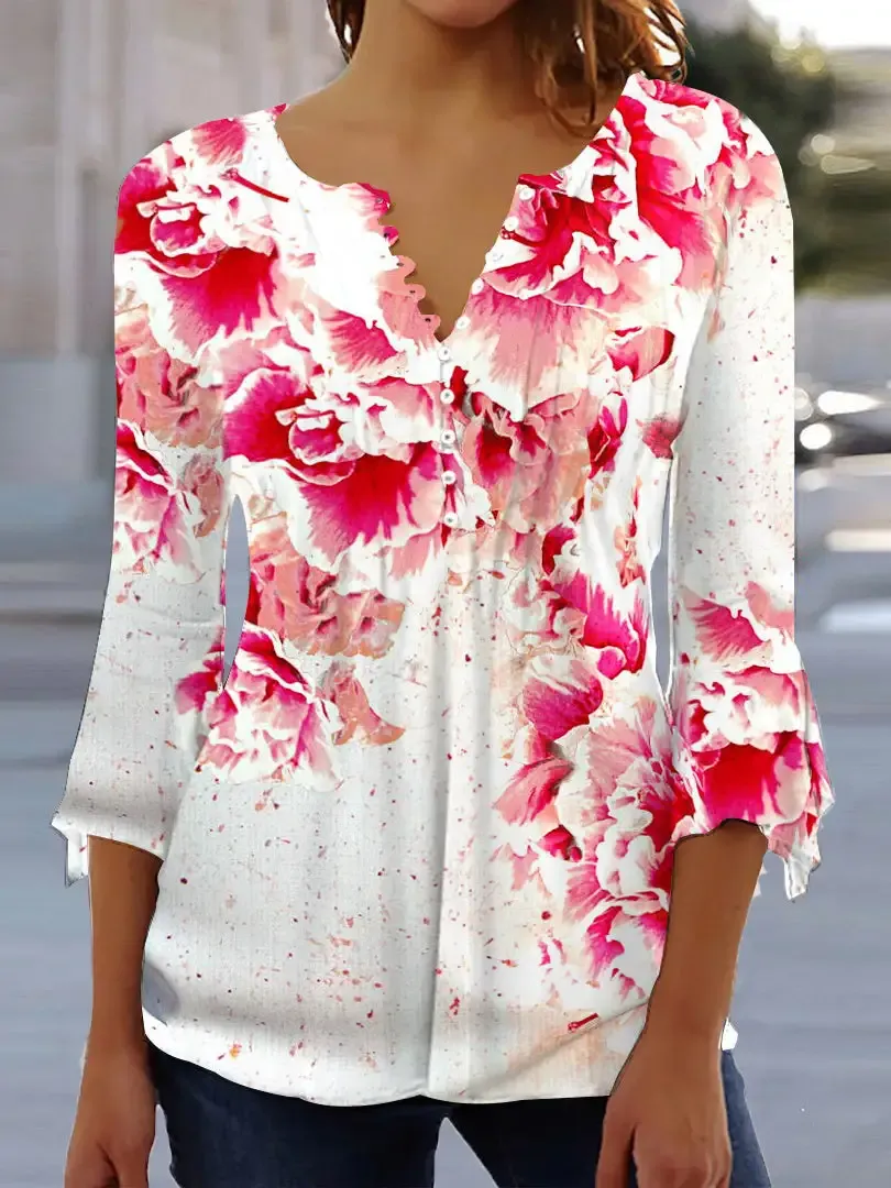 Women's Colorblock Long Sleeve V-neck Top