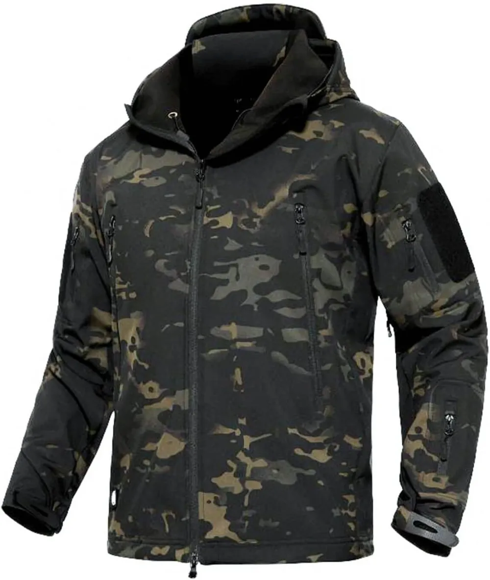 Men's Tactical Softshell Jacket Waterproof Fleece Hooded Hunting Coat