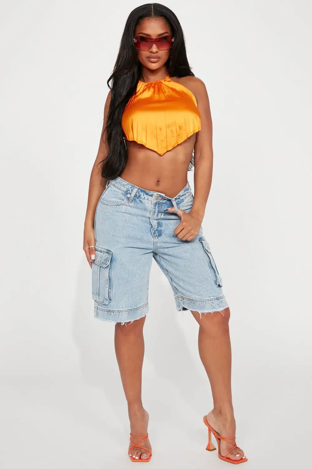 Dovie Satin Halter Top - Orange