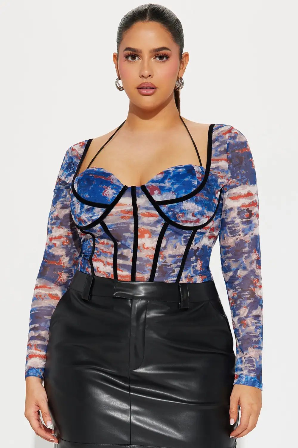 Out Of Touch Mesh Bodysuit - Blue/combo