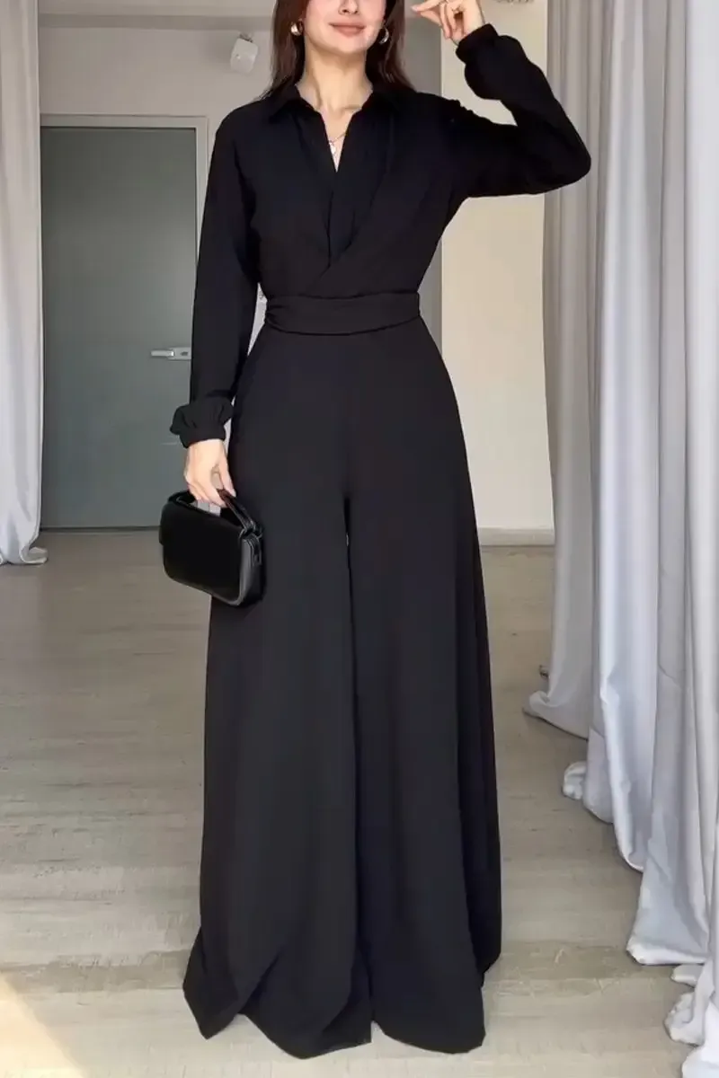 Women's Casual Lapel Loose Jumpsuit