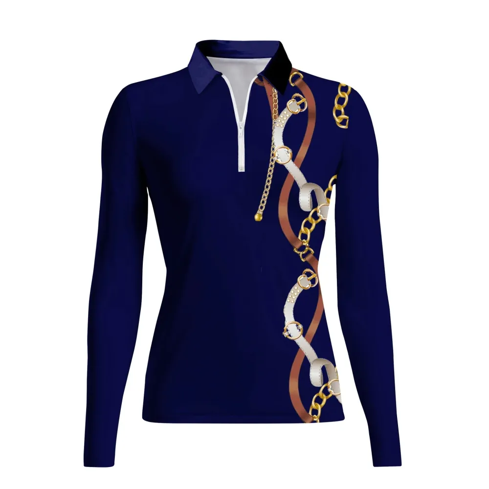 Women's Riding Style Harness Print Long Sleeve Casual Lapel Shirt