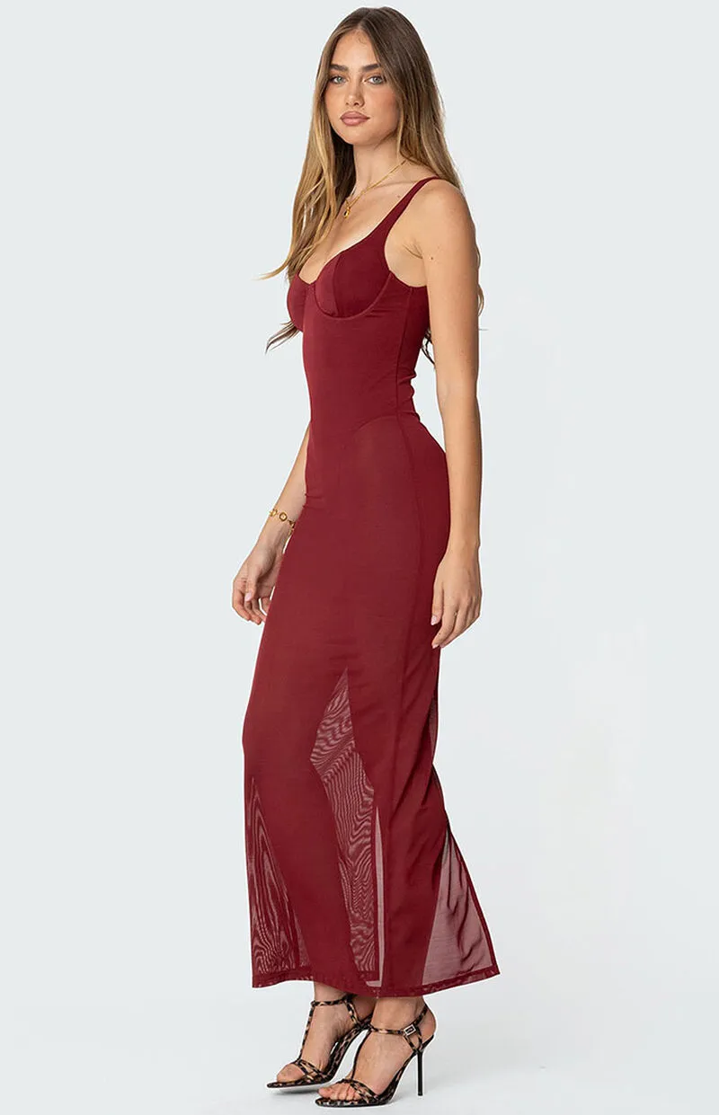 Edikted Mesh Built In Bodysuit Maxi Dress