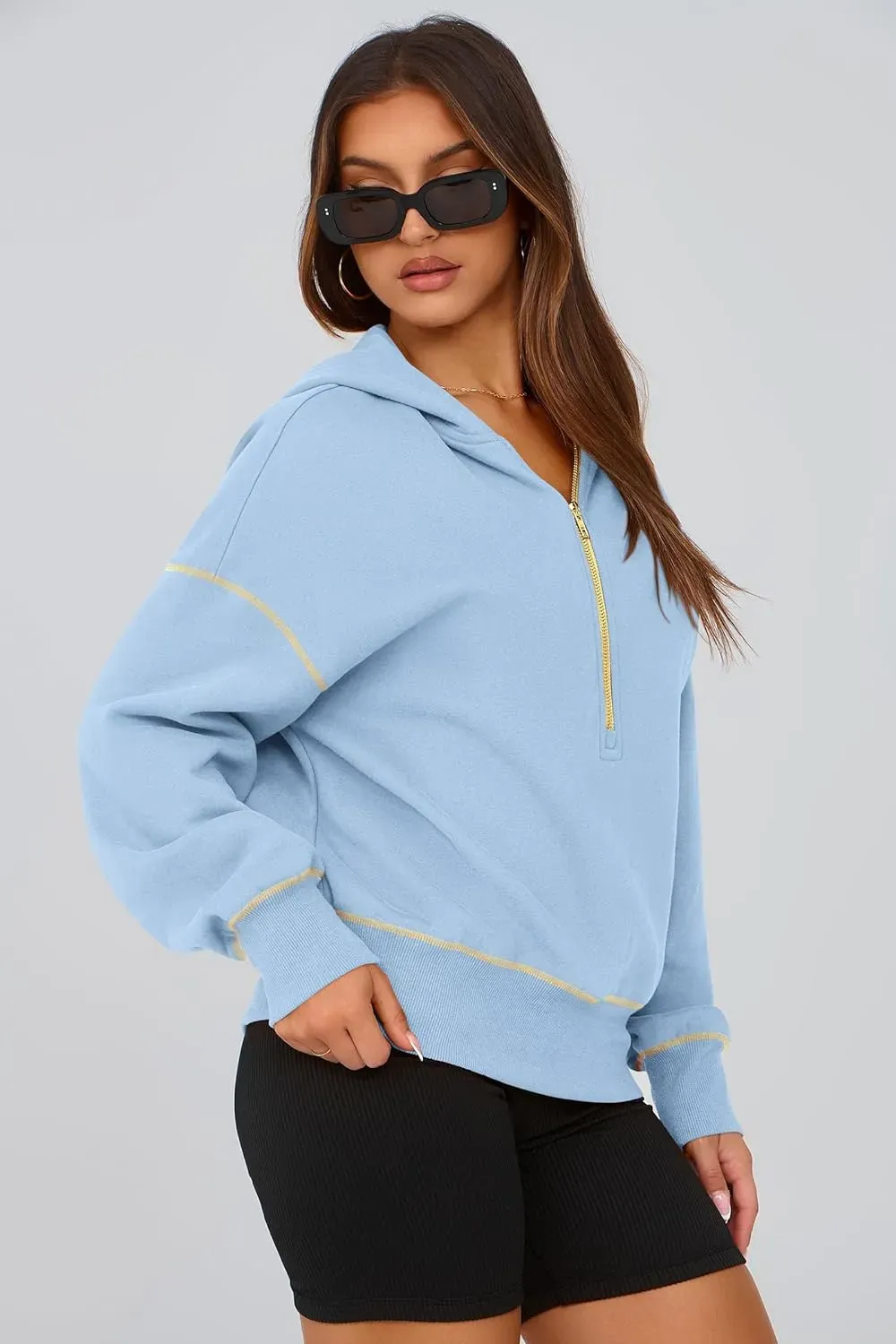 Women's Hooded Sweatshirts Long Sleeve Half Zip Cropped Hoodie Pullover Winter Fashion Clothes
