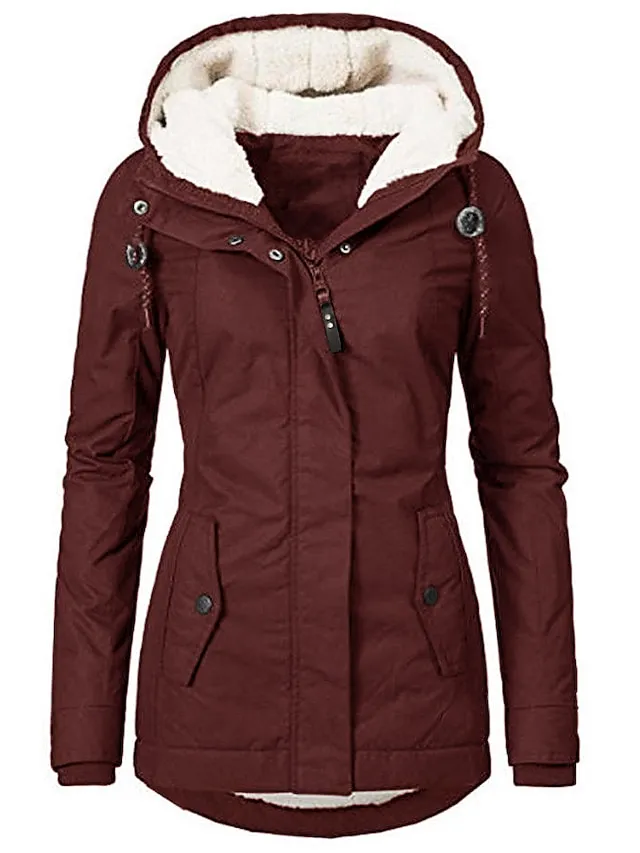 Women's Parka Street Fall Winter Puffer Jacket Long Coat Windproof Warm 3 in 1 Loose Casual Sports Jacket Long Sleeve Solid Color Zipper Purple Blushing Pink Waterpoof Daily Wear Down Parkas  Lined