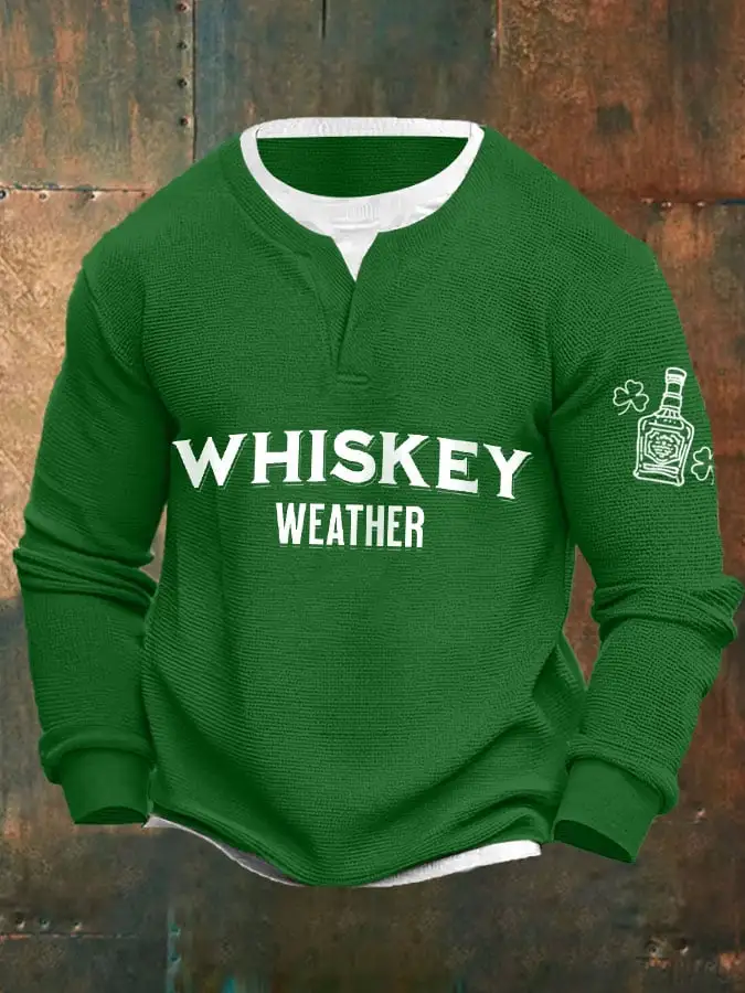 Men's St Patrick's Day Whiskey Weather Print Faux Two Piece Pullover