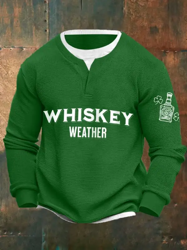 Men's St Patrick's Day Whiskey Weather Print Faux Two Piece Pullover