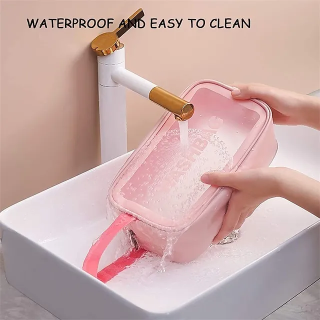 Clear Makeup Bag Waterproof Washing Cosmetic Bag With Zipper Handle Large Capacity Skin Care Products Travel Finishing Storage Bag