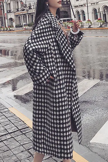 Houndstooth Print Lapel Coat