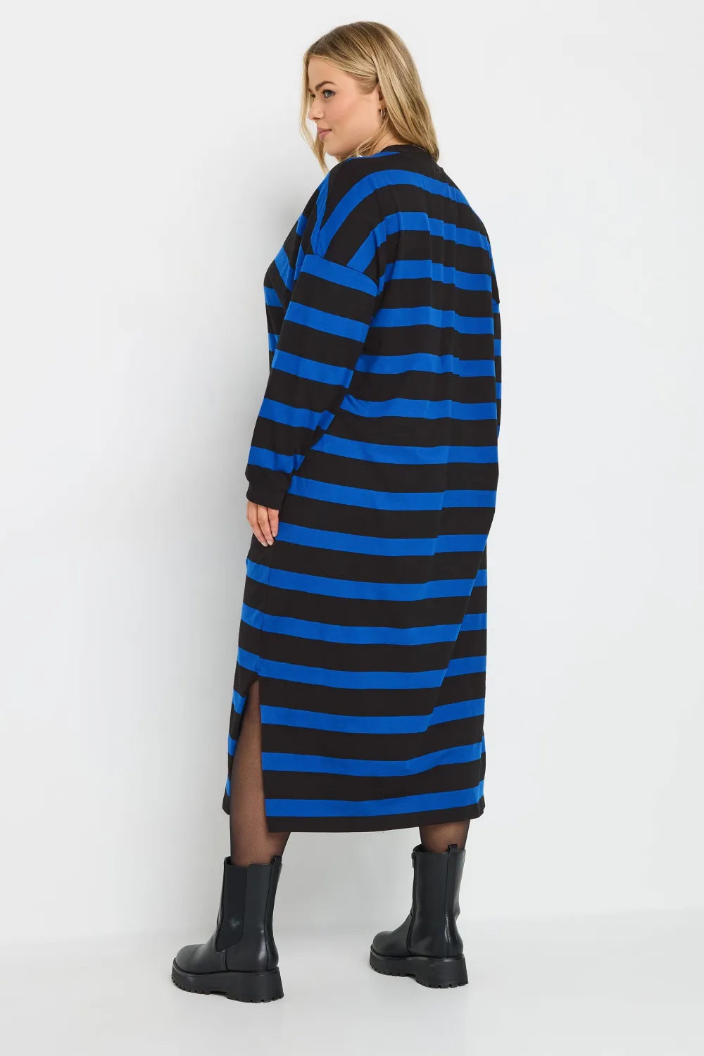 YOURS Curve Blue Stripe Oversized T-Shirt Dress
