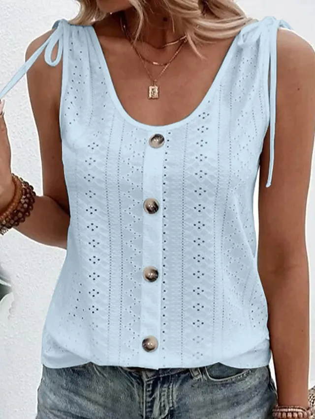 Women's Tank Top Plain Daily Weekend Sleeveless Light Blue claret Black Button Sleeveless Basic U Neck Regular Fit