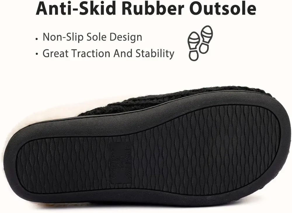 Women's Indoor Bedroom Slipper with Memory Foam, Gift for Women, Wool-Like House Shoe with Anti-Skid Rubber Sole for Ladies