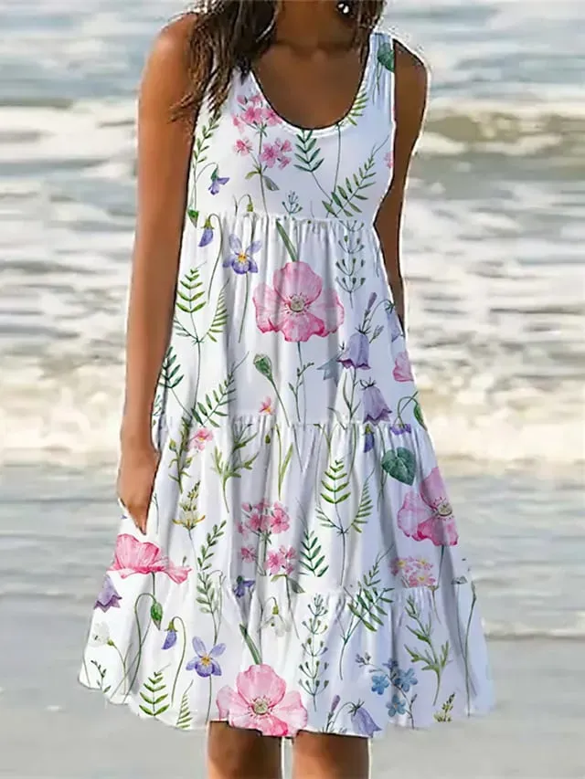 Women's White Dress Sundress Midi Dress Black And White Light Pink Green Sleeveless Pure Color Ruched Spring Summer Crew Neck Basic Boom Sale Dress S M L XL XXL 3XL 4XL 5XL